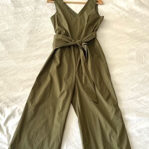 J. Crew Green Wide-Leg Jumpsuit with Tie Waist